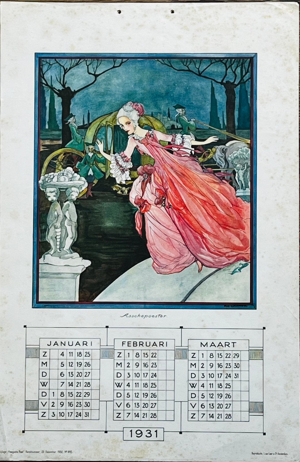 kalender 1931 Rie Cramer sprookjes kerstnummer Haagsche Post, Verzamelen, Ophalen of Verzenden, Gebruikt