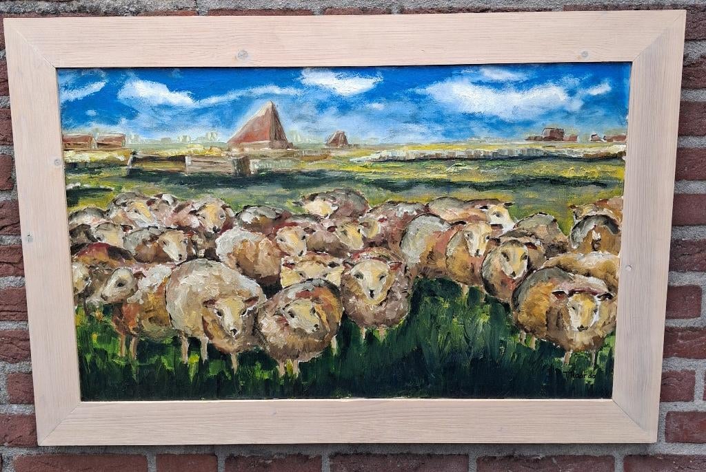 Tineke Roorda, schapen in landschap, Ophalen of Verzenden