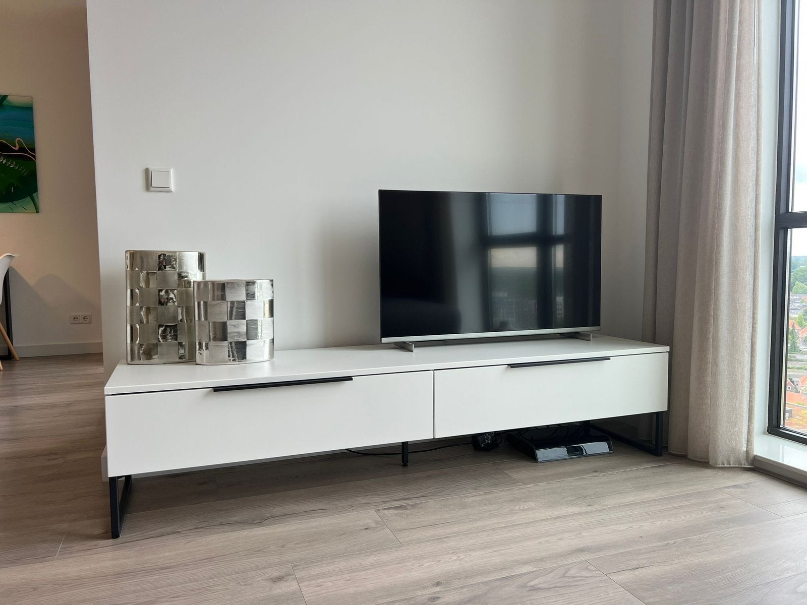 Tv meubel hoogglans wit. Zo goed als nieuw, Ophalen, 150 tot 200 cm, Zo goed als nieuw, Minder dan 100 cm