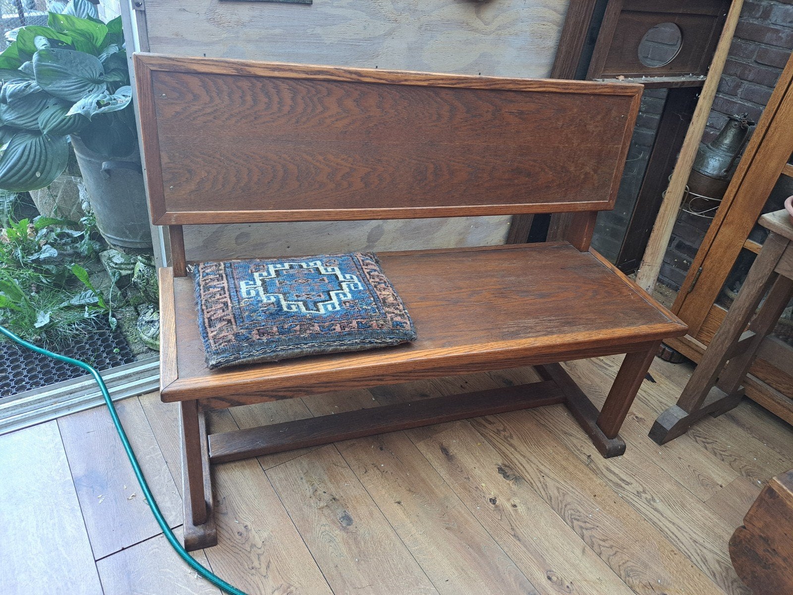 Vintage houten bankje met rugleuning, Ophalen