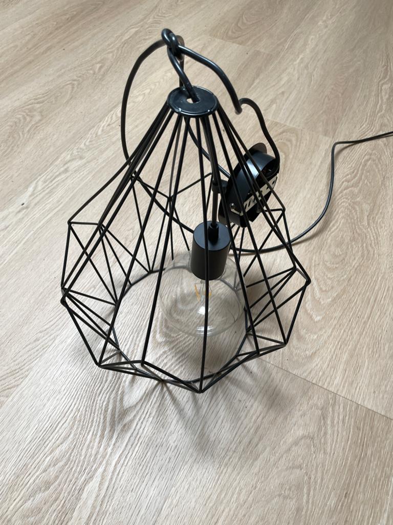 Zwarte metalen hanglamp - industrieel design, Ophalen, Gebruikt, Metaal, Minder dan 50 cm