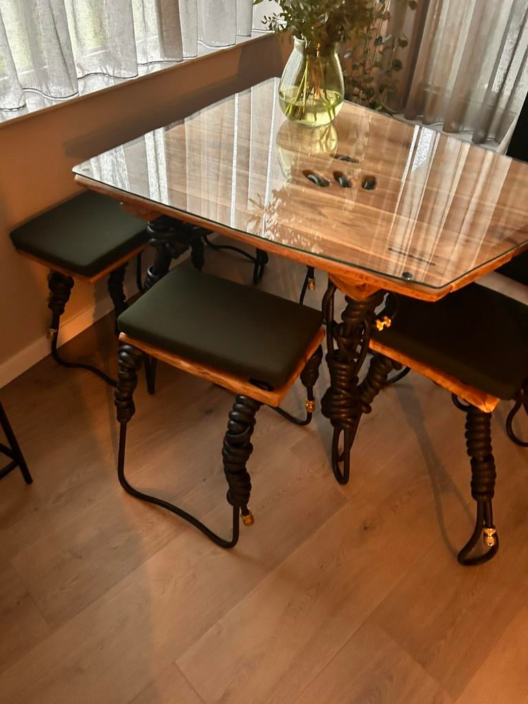 Eettafel set Sander Bokkinga, Huis en Inrichting, Ophalen, Eikenhout, 50 tot 100 cm, Zo goed als nieuw
