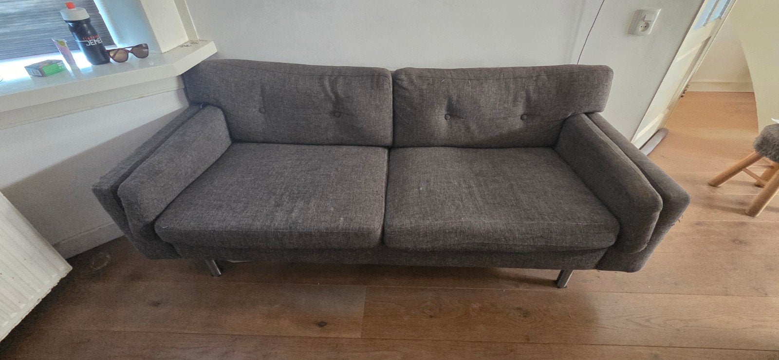 Grijze bank (196x80x70 cm), Gebruikt, 150 tot 200 cm, Driepersoons, 75 tot 100 cm