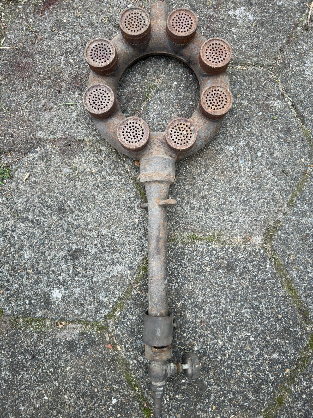 Oude roestige gasbrander, mogelijk voor kooktoestel, Antiek en Kunst, Ophalen of Verzenden