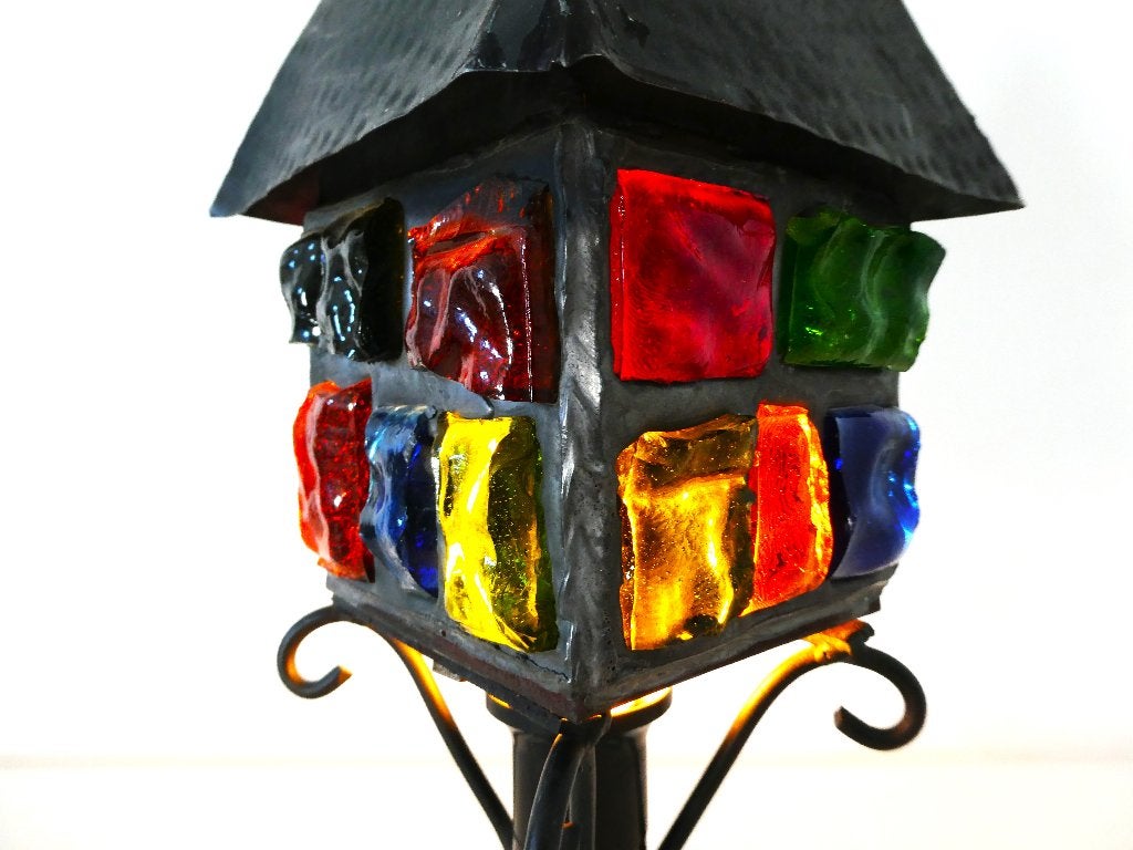 Peter Marsh tafellamp brutalist glas in lood lamp lantaarn, Ophalen of Verzenden