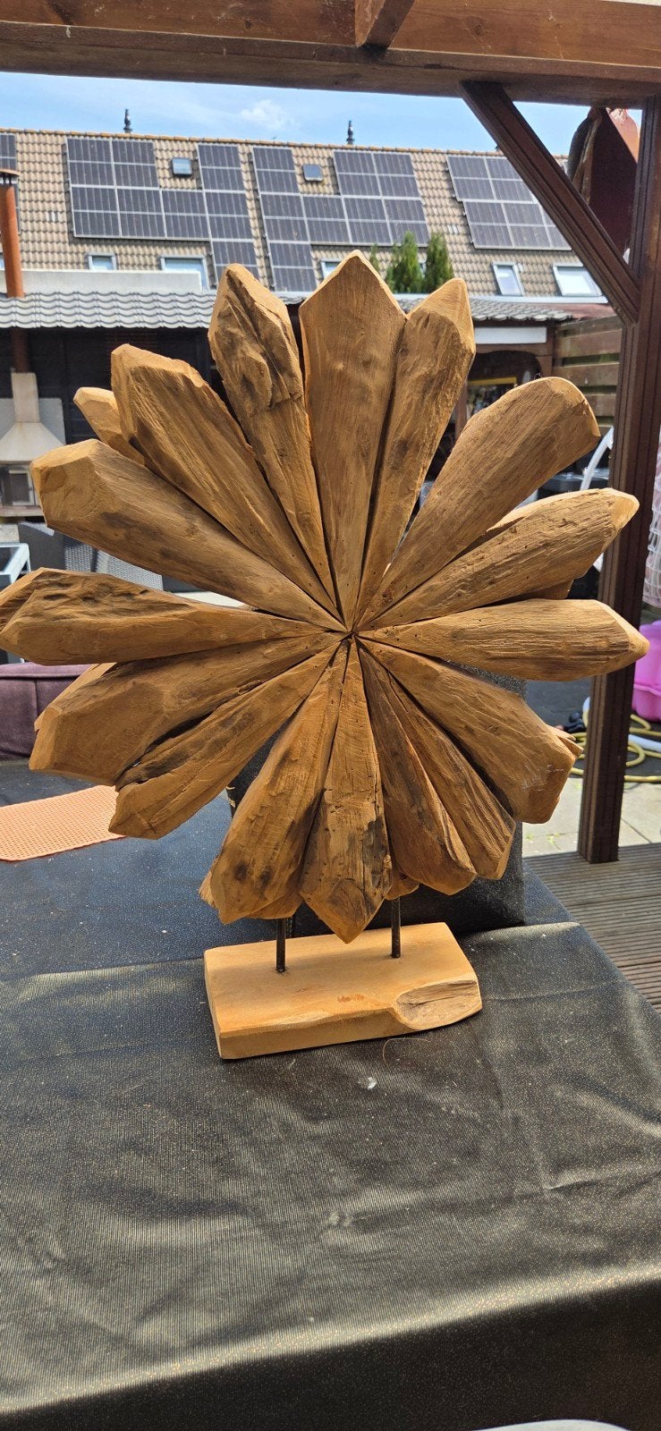 Unieke houten sculptuur op sokkel - Abstracte bloem, Ophalen, 50 - 100 cm, Beeld, Bruin