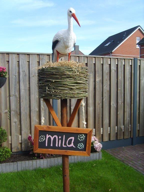 Te huur: Een traditionele geboorte ooievaar in een nest., Kinderen en Baby's, Kraamcadeaus en Geboorteborden, Ophalen, Gebruikt
