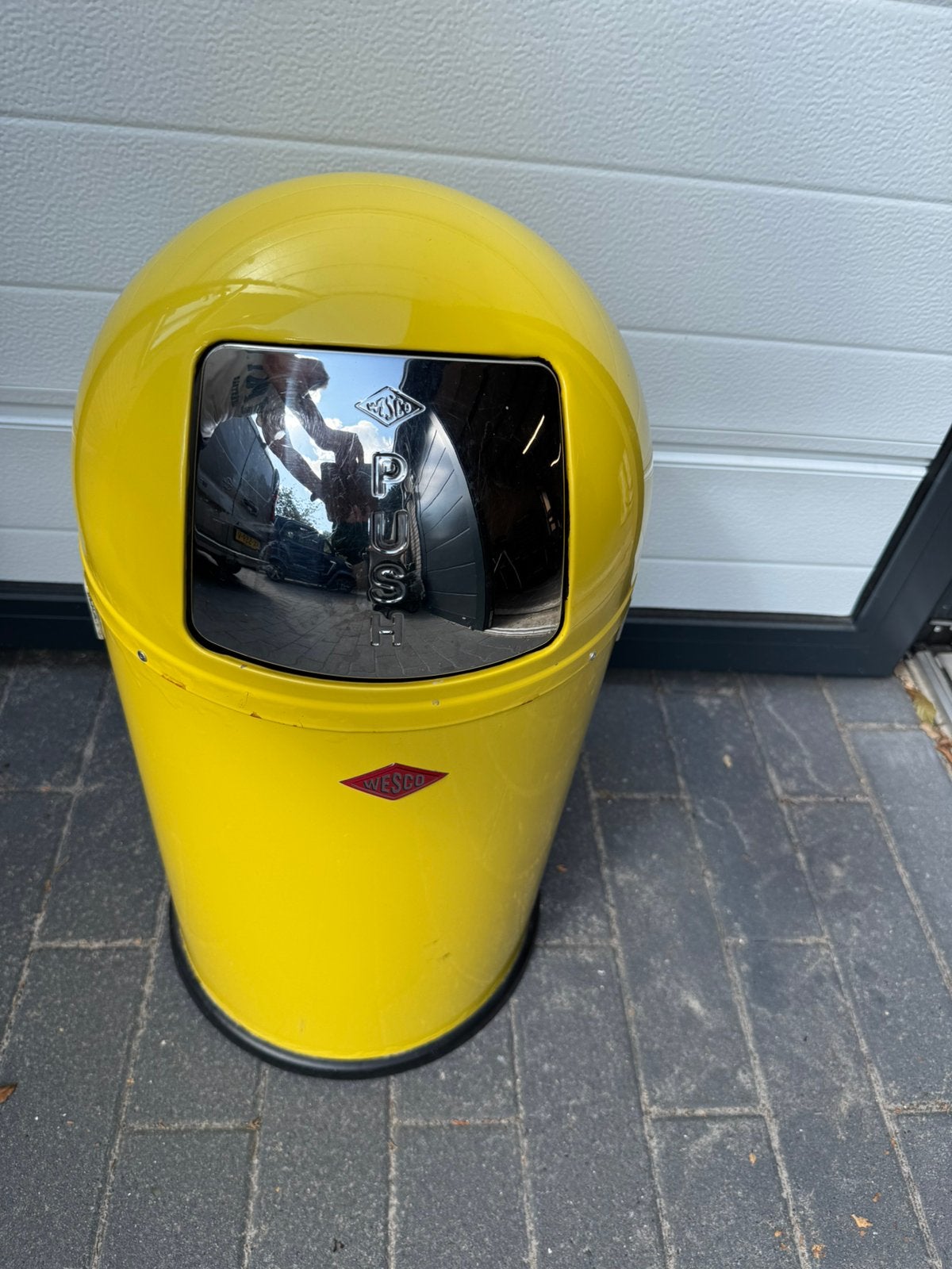 Wesco Pushboy Junior Prullenbak 22L – Citroengeel (Retro), Ophalen, Zo goed als nieuw, Rvs