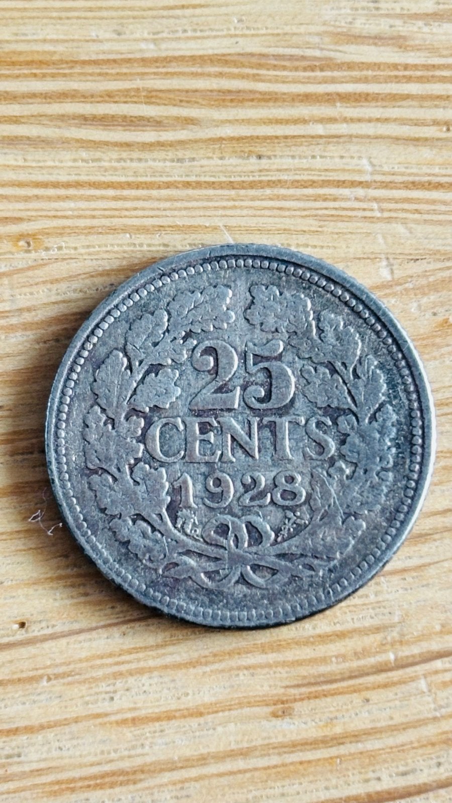 Zilveren 25 Cent Munt Koningin Wilhelmina 1928, Zilver, 25 cent, Ophalen of Verzenden, Koningin Wilhelmina