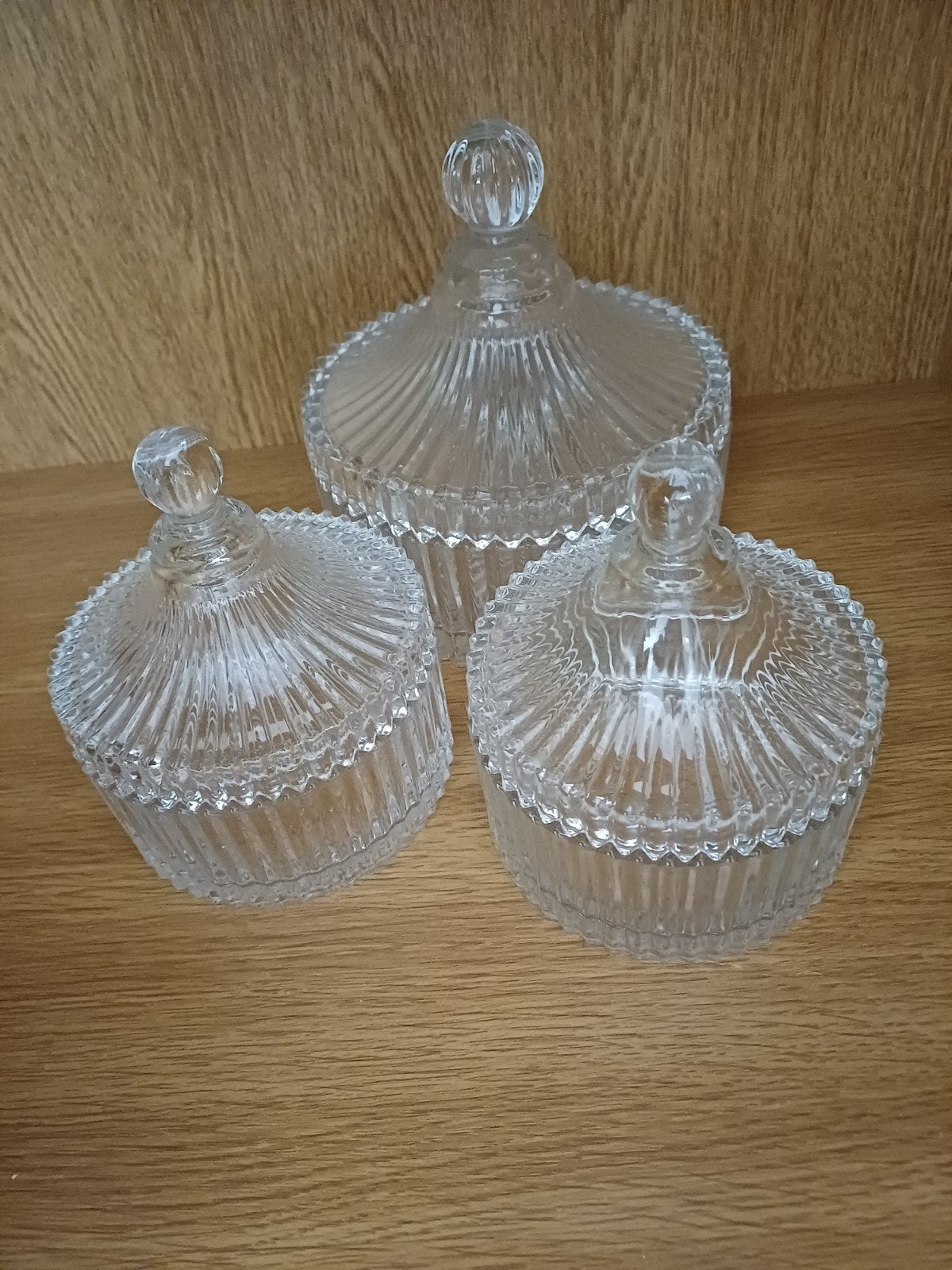 Set van 3 glazen potjes met deksel, Antiek en Kunst, Antiek | Glas en Kristal, Ophalen of Verzenden