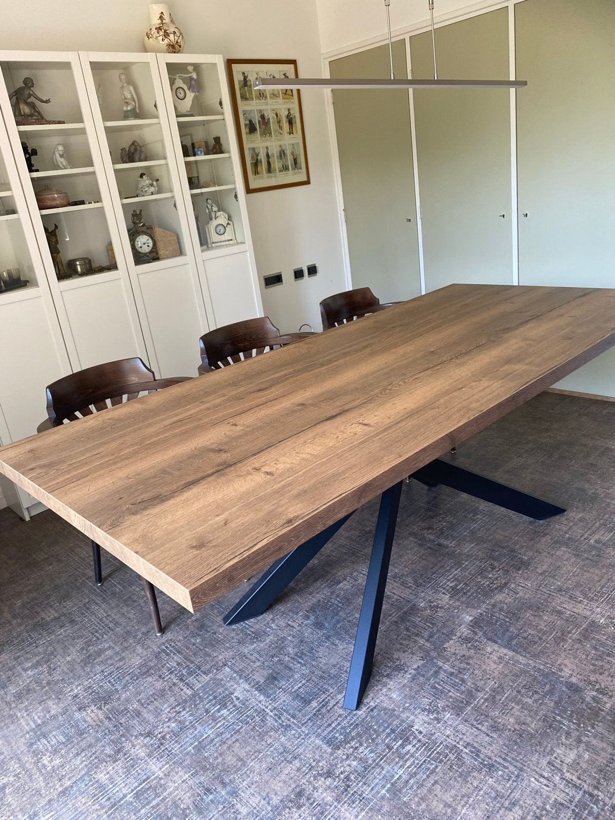 Mooie eettafel met stalen onderstel - 220x100 cm, Ophalen, 100 tot 150 cm, 200 cm of meer, Zo goed als nieuw