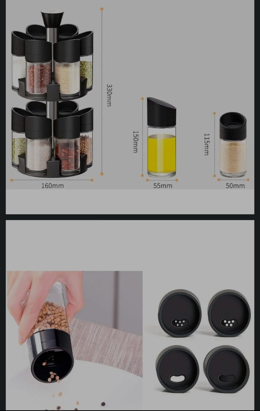 Draaiend kruidenrek met 12 potjes - AMINNO rek 🍃, Ophalen of Verzenden, Zo goed als nieuw, Zwart, Overige merken