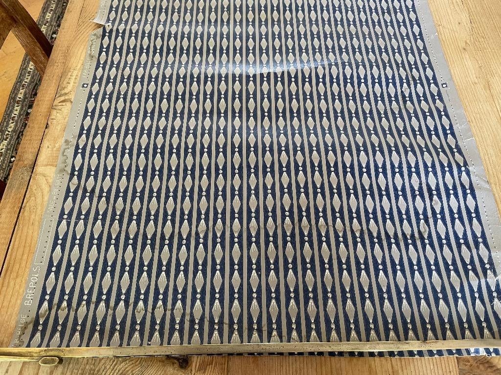 Erg mooi antiek Papier Behang Brepols blauw grijs Belgisch, Ophalen of Verzenden
