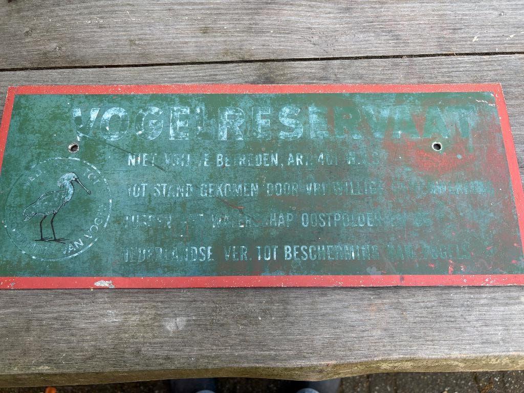 Origineel metalen bord Vogelreservaat, Verzamelen, Ophalen of Verzenden, Gebruikt