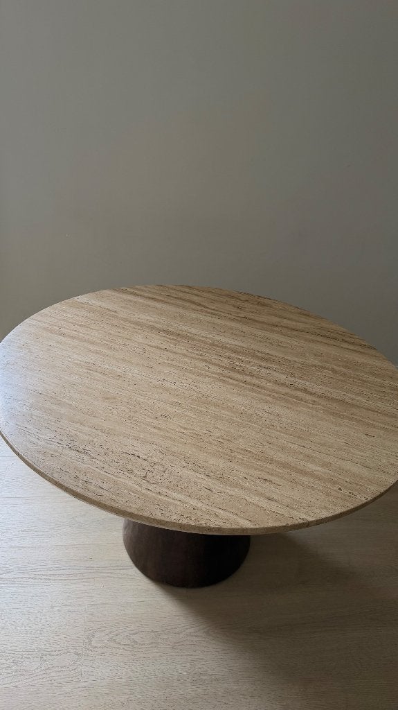 RONDE EETTAFEL TRAVERTIN 130cm, Huis en Inrichting, Ophalen, Zo goed als nieuw, Vier personen, 100 tot 150 cm
