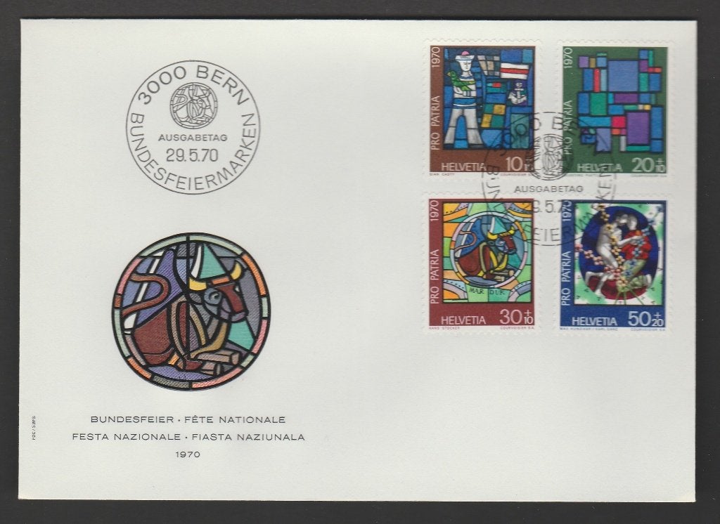 Zwitserland - FDC Michelnr 925-928 - Pro Patria glas-in-lood, Ophalen of Verzenden, Postfris
