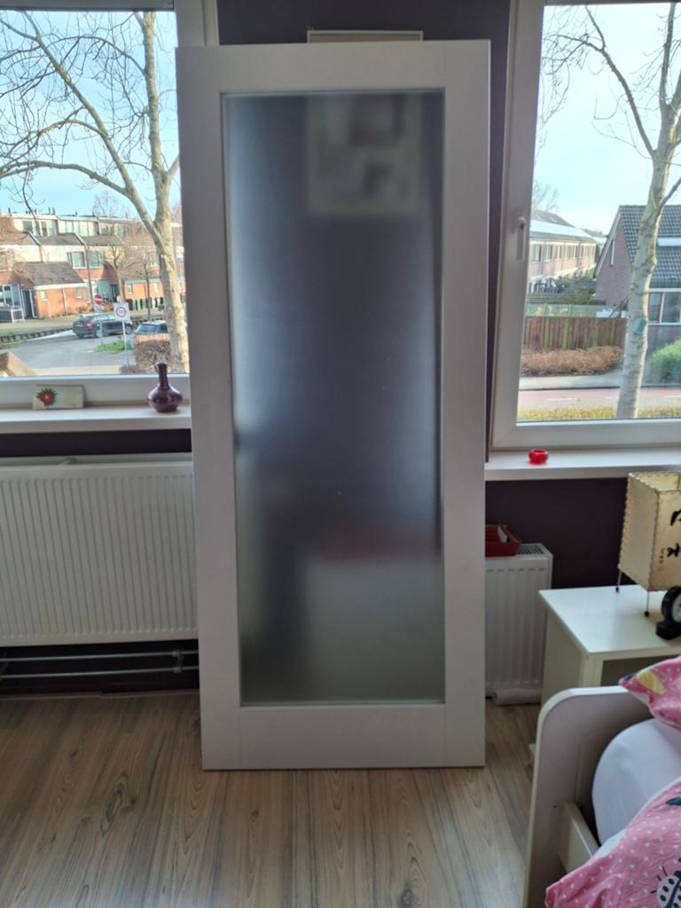 Lundia binnendeur Julliet mat glas met plakroede, Doe-het-zelf en Verbouw, Deuren en Horren, Ophalen, 80 tot 100 cm, Binnendeur