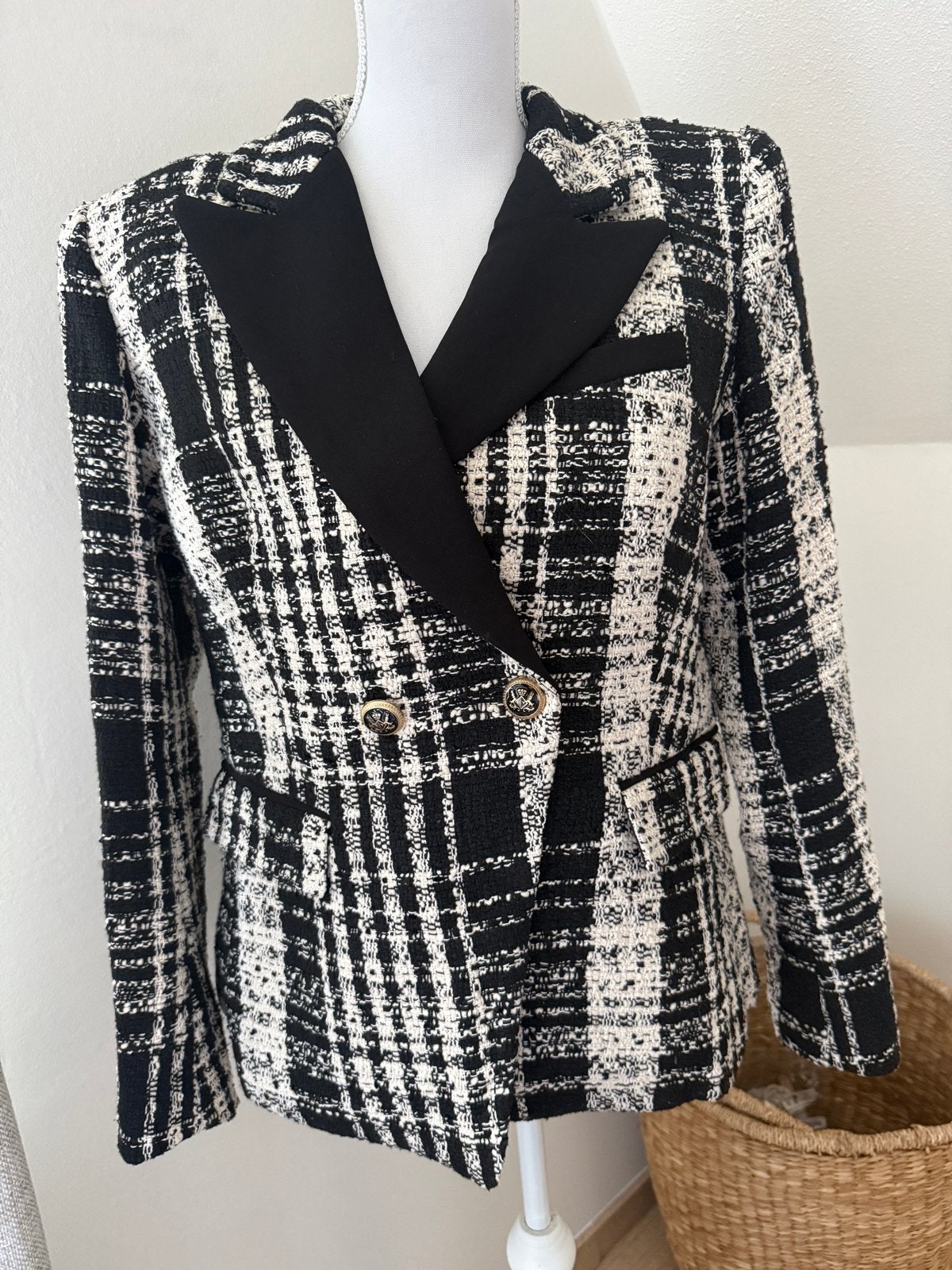 Shoeby Fred Zwart-wit Tweed Blazer Maat L, Kleding | Dames, Zwart, Maat 42/44 (L), Ophalen of Verzenden, Zo goed als nieuw