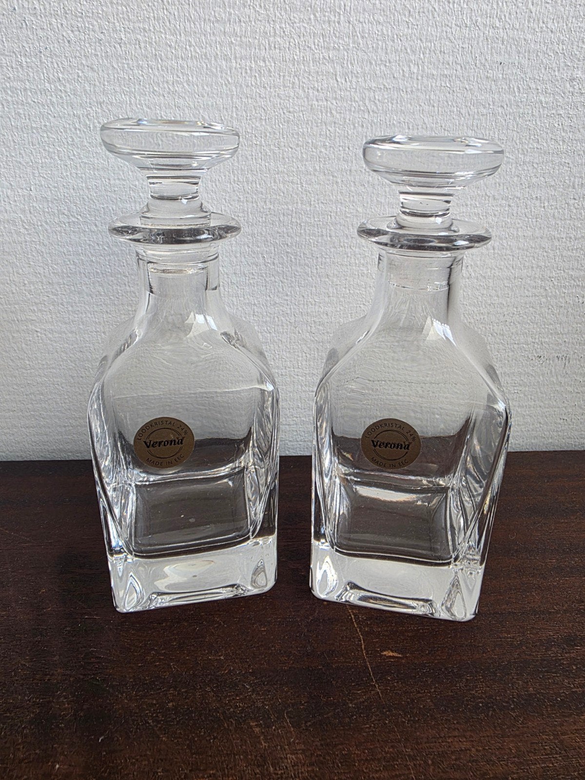 Set van 2 Loodkristal Verona Karaffen - 24% Loodkristal, Antiek en Kunst, Ophalen of Verzenden