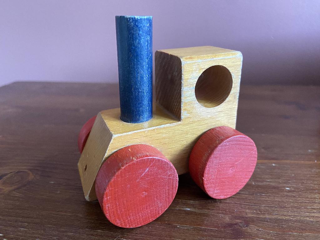 Vintage houten trek locomotief, Verzamelen, Speelgoed, Gebruikt, Ophalen of Verzenden