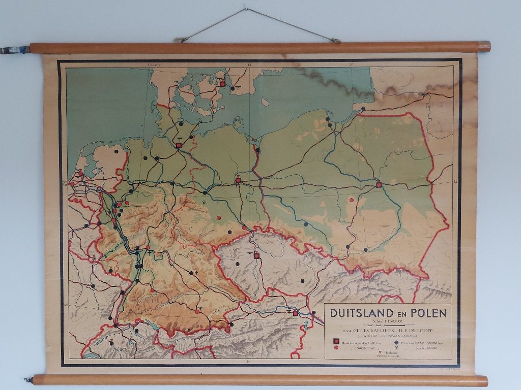 Oude schoolkaart: Duitsland-Polen, Ophalen of Verzenden, Aardrijkskunde