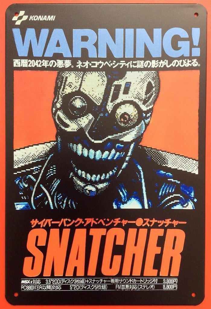 SNATCHER KONAMI MSX Metalen Reclamebord Poster | JPN, 1 speler, Ophalen of Verzenden, Nieuw, Vanaf 3 jaar