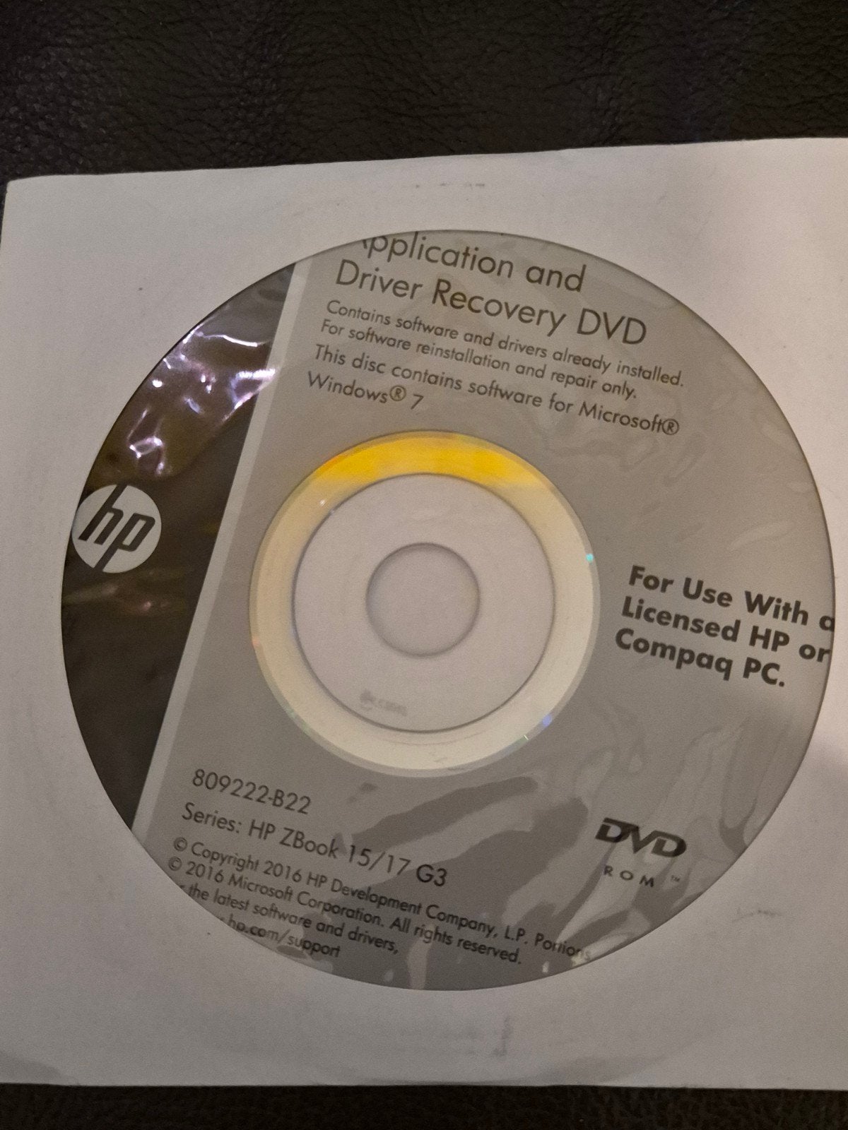 HP Application and Driver Recovery DVD - Windows 7, Computers en Software, Ophalen of Verzenden, Zo goed als nieuw, Windows