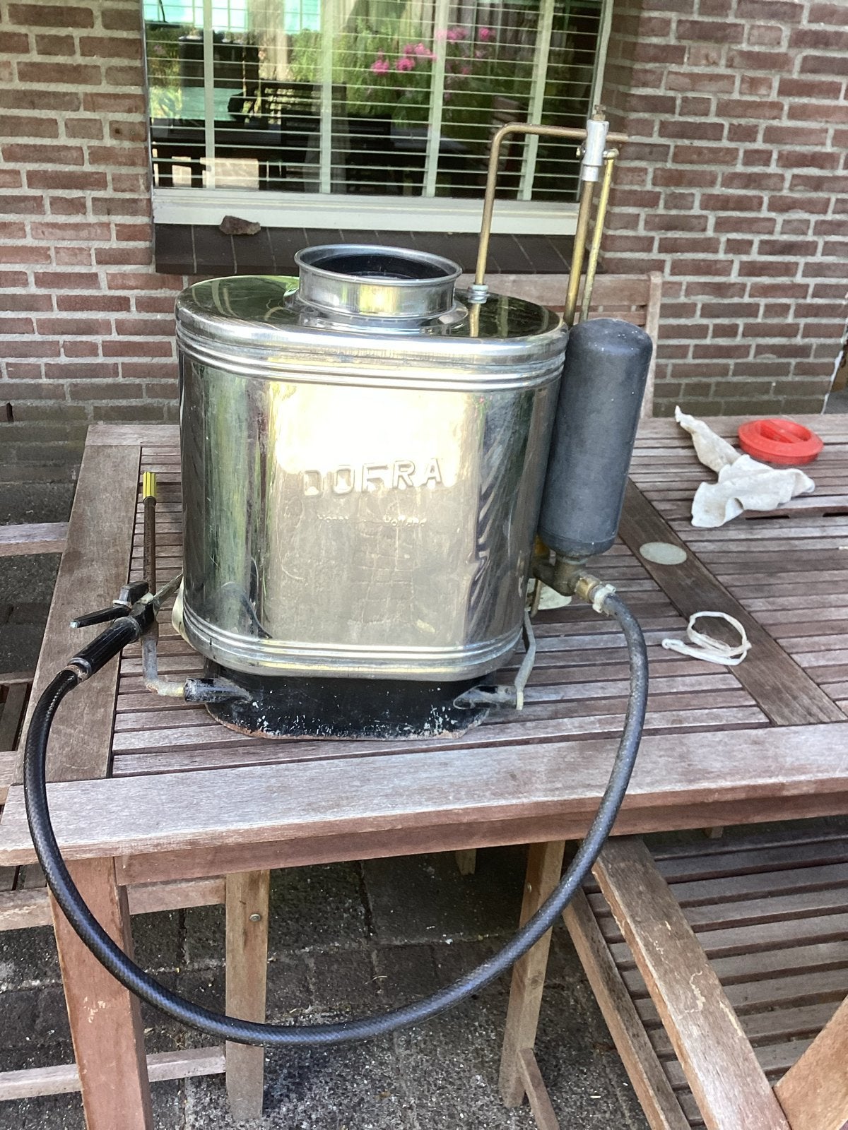 Dofra rugspuit - roestvrij staal, Tuin en Terras, Ophalen, Gebruikt, Handsproeier