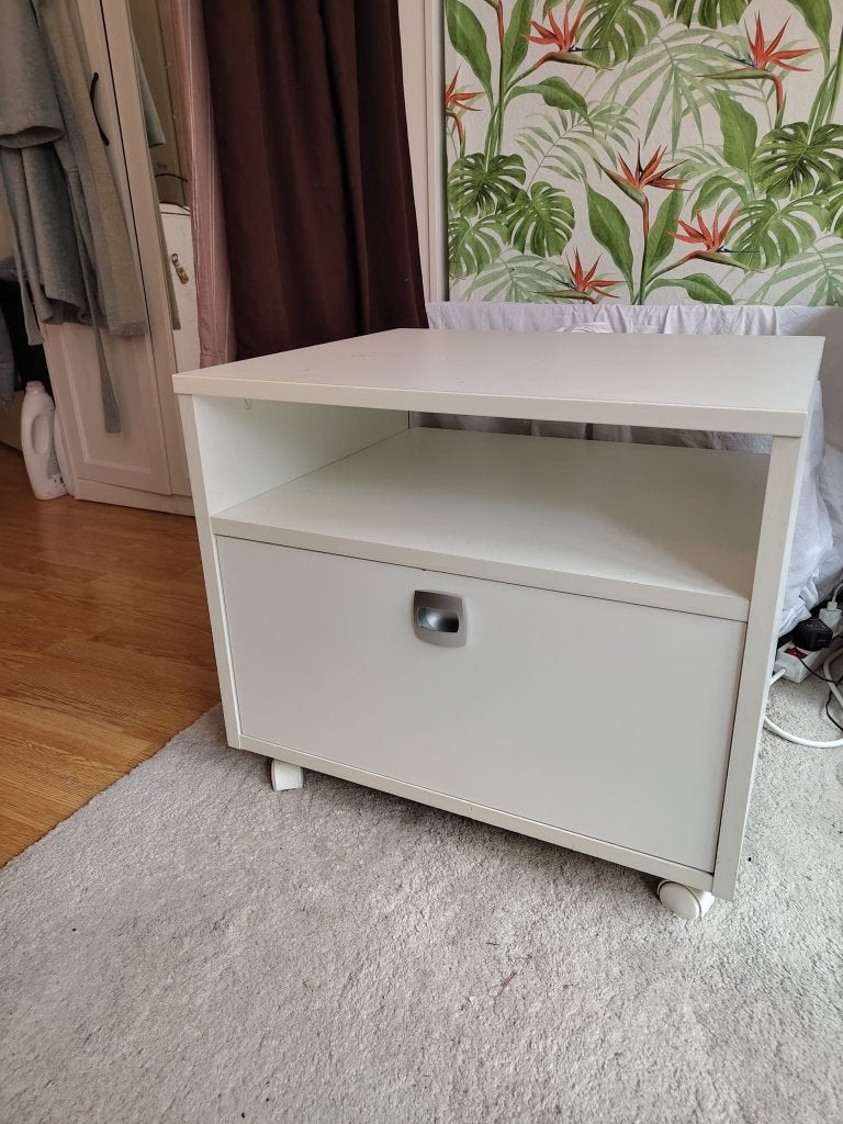 [Gratis] Wit TV meubel op wieltjes met lade 60x60x50cm, Ophalen, Gebruikt, Overige materialen, 50 tot 100 cm