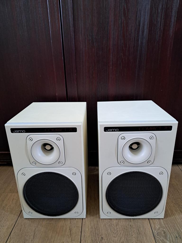 Vintage Jamo Compact 70 speakers - Wit, Ophalen, Gebruikt, 60 tot 120 watt, Front, Rear of Stereo speakers