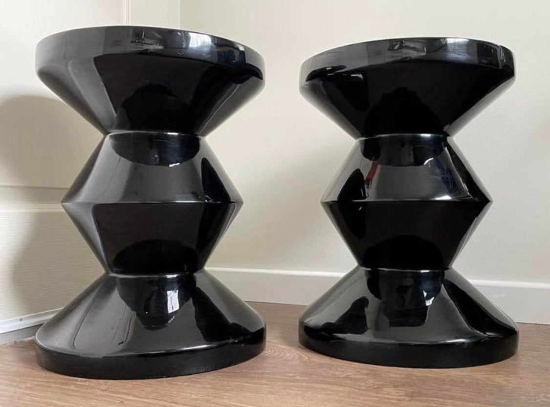Design Pols-Potten Zig Zag Kruk Bijzettafeltje Zwart Krukje, Ophalen, Hout