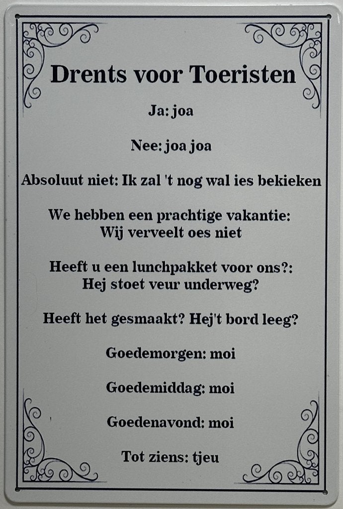 Drents voor toeristen reclamebord van metaal wandbord deco, Info@deconoord.nl, Deco Noord, Nieuw, Ophalen of Verzenden