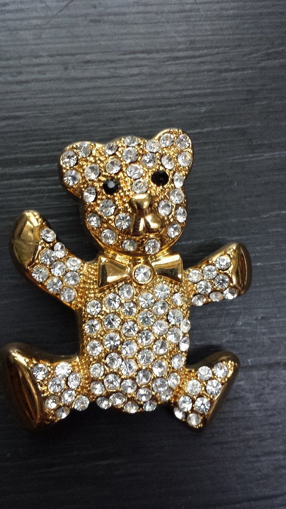 Grote BROCHE ~ BEER Goudkleur met STRASS ~ Bijoux 6x4½ cm, Overige materialen, 4 tot 7 cm, Ophalen of Verzenden, Zo goed als nieuw