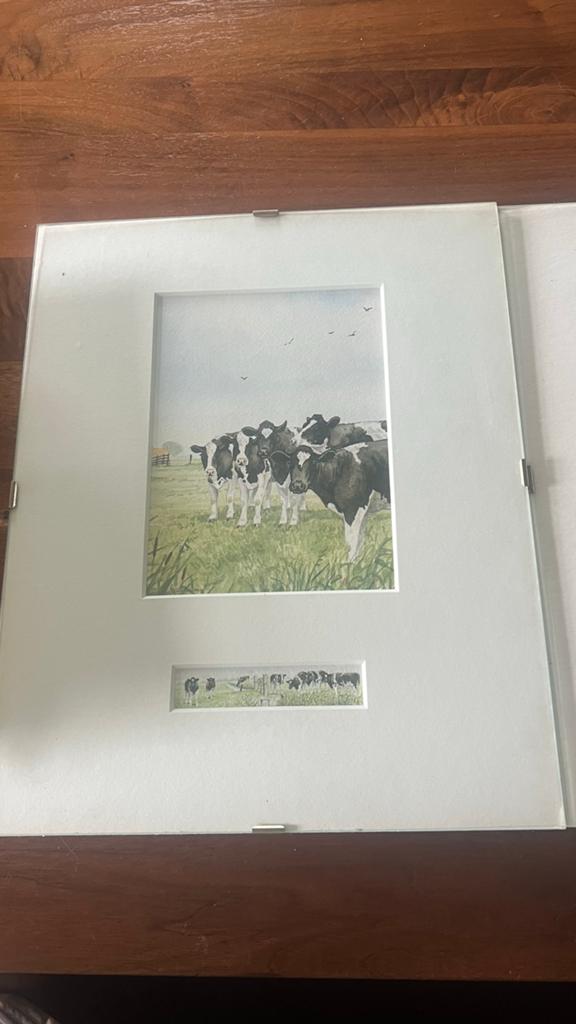 Ingelijste koeien print - Landelijk tafereel, Antiek en Kunst, Ophalen of Verzenden