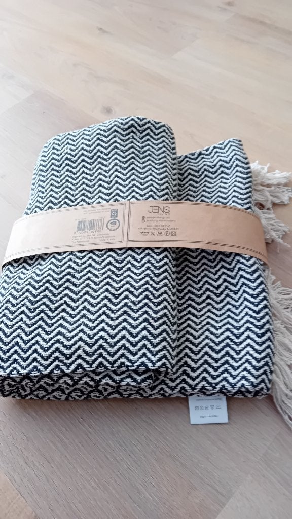 Plaid / deken Cotton Plaid Visgraat Zwart, Huis en Inrichting, Woonaccessoires | Plaids en Woondekens, Ophalen of Verzenden, Nieuw