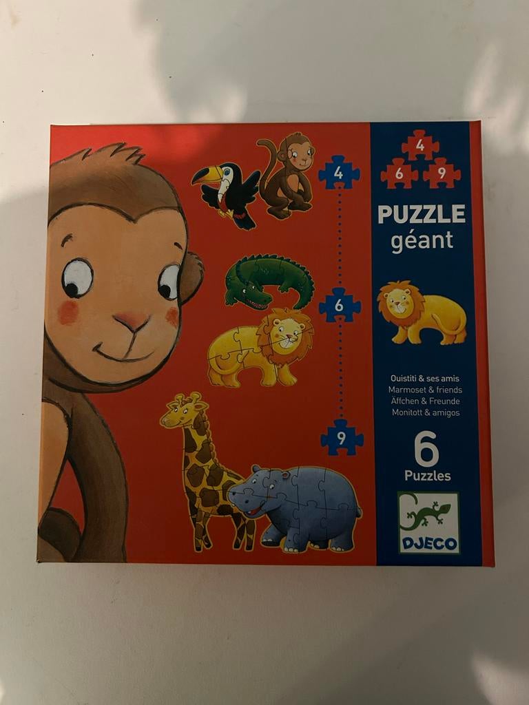 Djeco kinderpuzzel met dieren, 6 puzzels, Ophalen of Verzenden, Minder dan 10 stukjes, Gebruikt, 2 tot 4 jaar