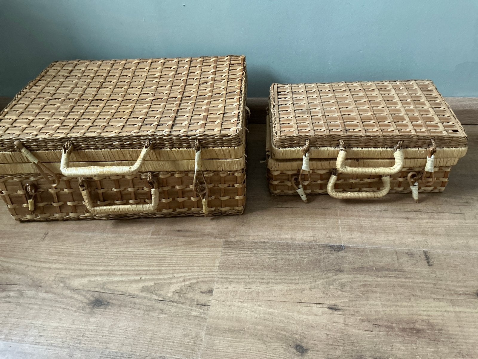 Set van 2 rieten koffers - Vintage look, Ophalen, Vintage, Gebruikt, Natuurlijk materiaal