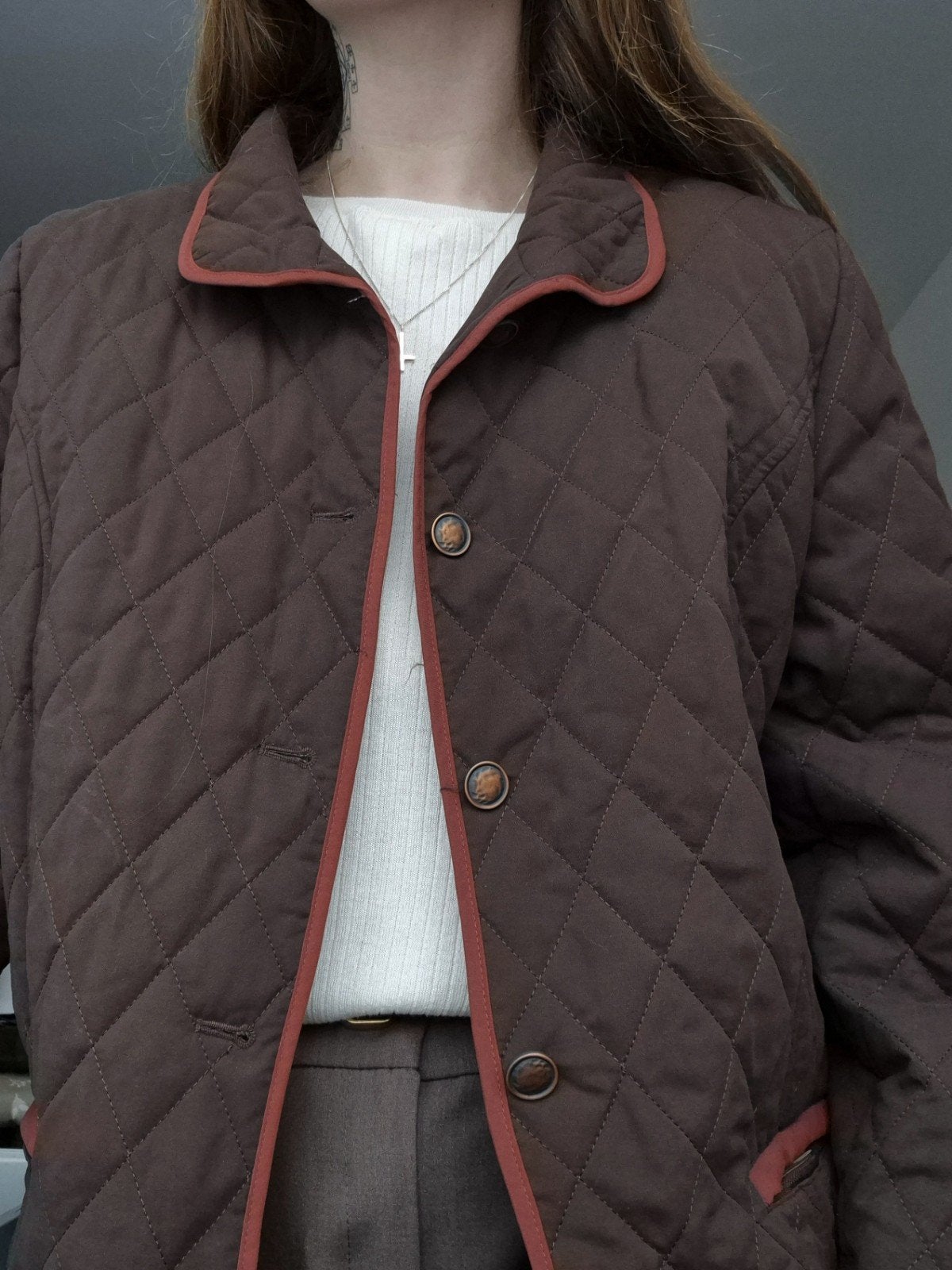 Vintage quilted jasje, Ophalen of Verzenden, Zo goed als nieuw, Maat 42/44 (L), Bruin