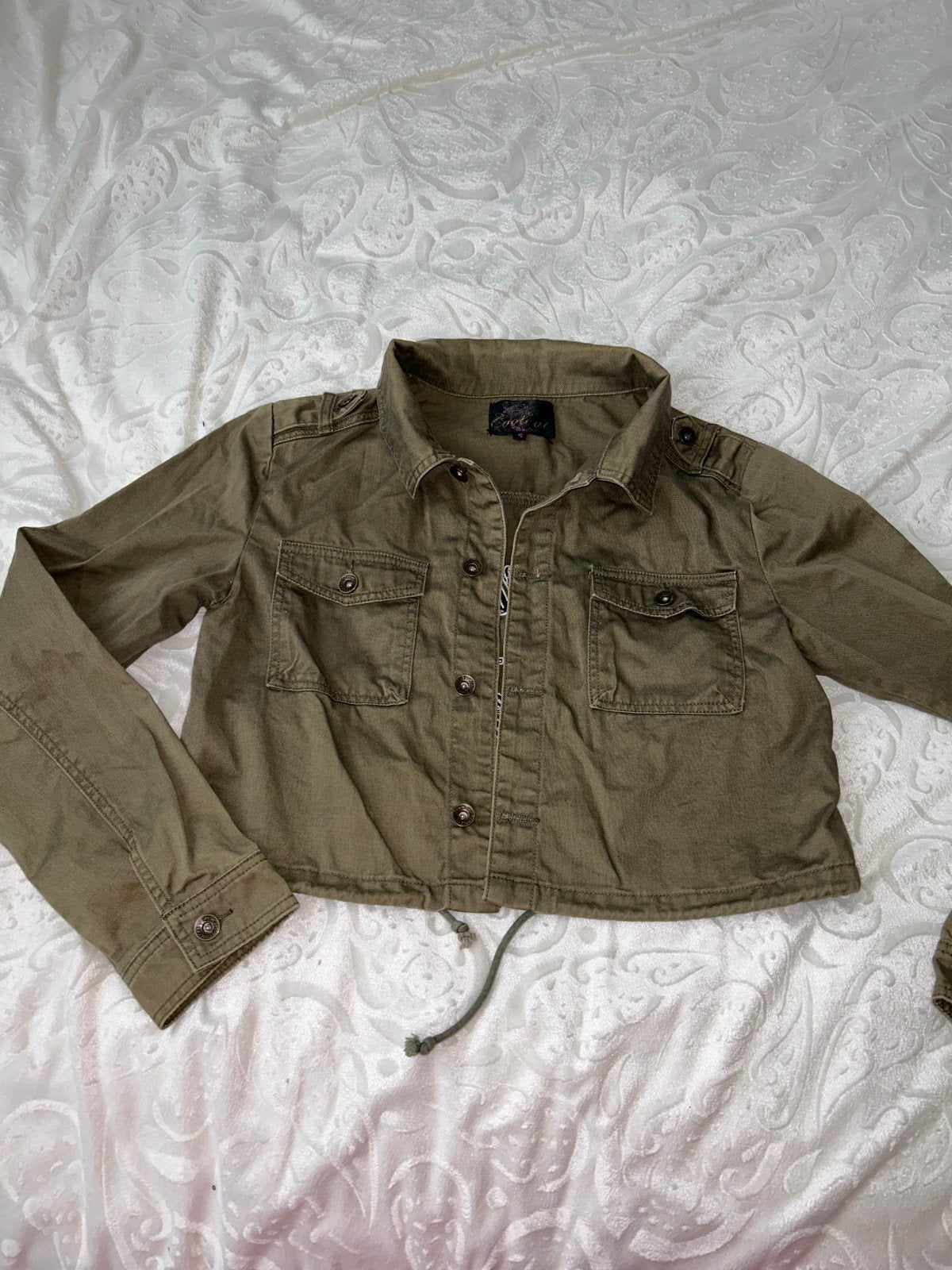 Femme Fatale Cropped Legergroene Jasje Maat S, Ophalen of Verzenden, Gedragen, Maat 36 (S), Groen