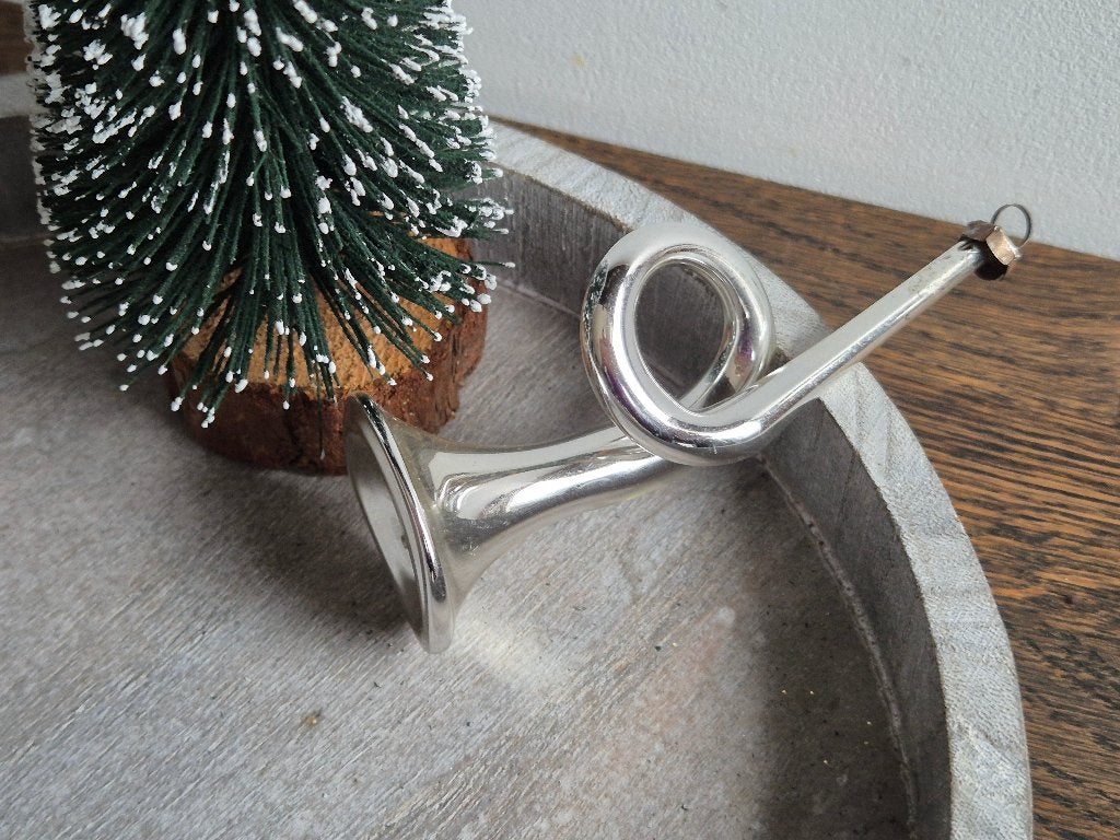 Vintage kerstbal trompet zilver 587, *, Gebruikt, *, Ophalen of Verzenden