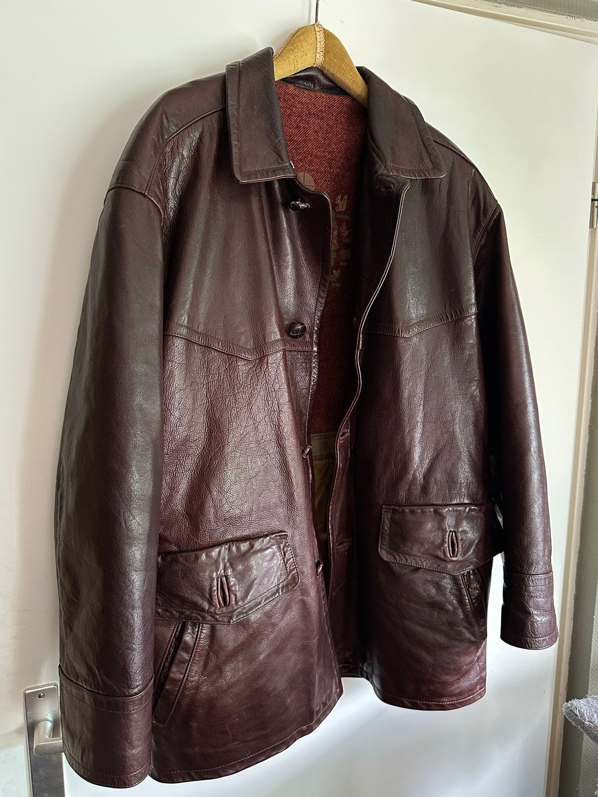 Vintage Leren Jas - Bordeauxrood met Katoenen Voering, Ophalen of Verzenden, Gedragen, Overige maten, Rood