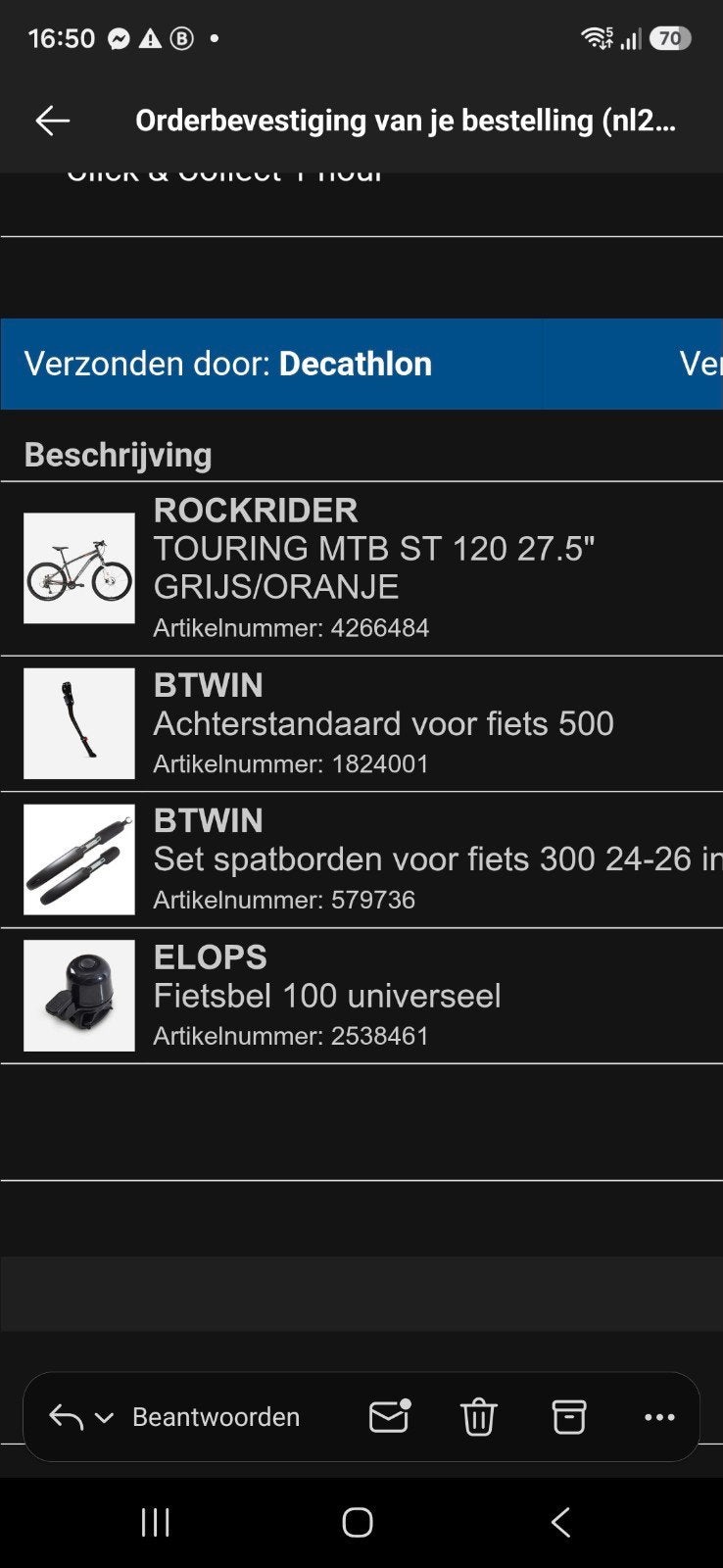 Rockrider Touring MTB ST 120 27.5" Grijs/Oranje, Ophalen