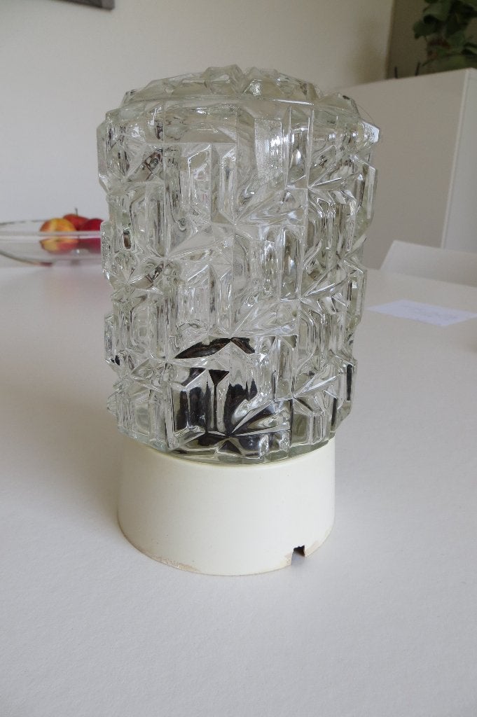 Vintage zwaar glazen lampenbol / plafonniere, mooi reliéf, Ophalen of Verzenden