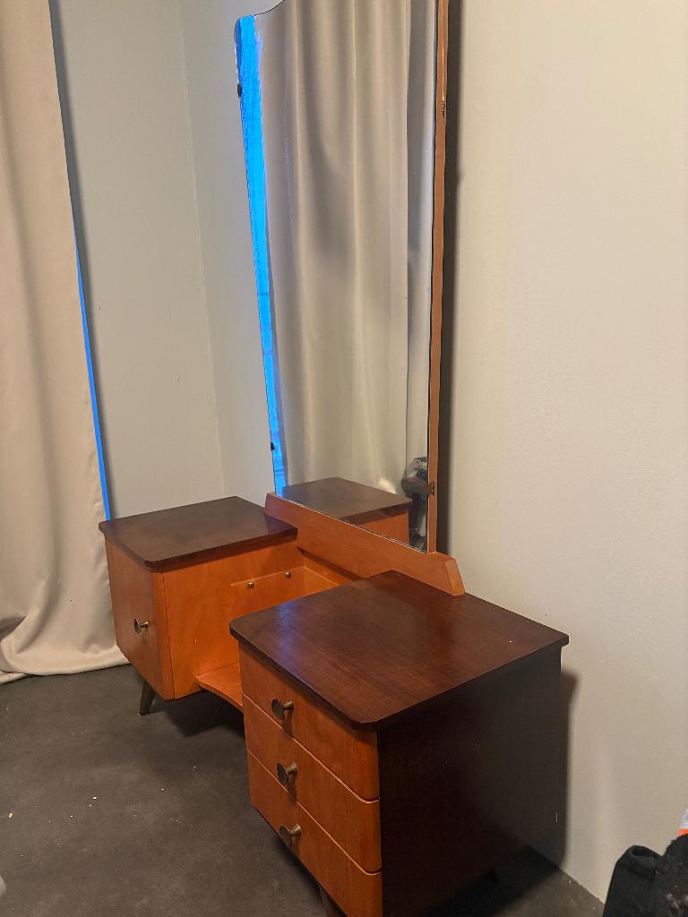 Mid century modern kaptafel met spiegel, Ophalen, Gebruikt, Mid century modern, 50 tot 100 cm