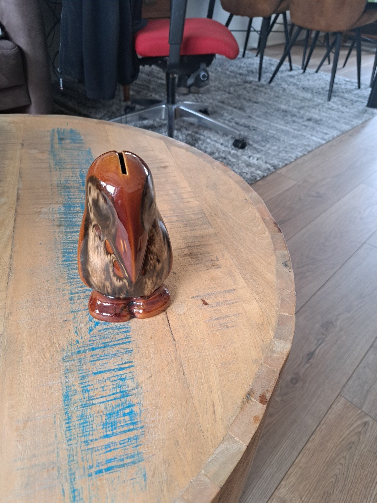 Goebel jaren 50 spaarpot uil met sleutel, Verzamelen, Spaarpotten, Ophalen, Gebruikt, Metaal of Blik