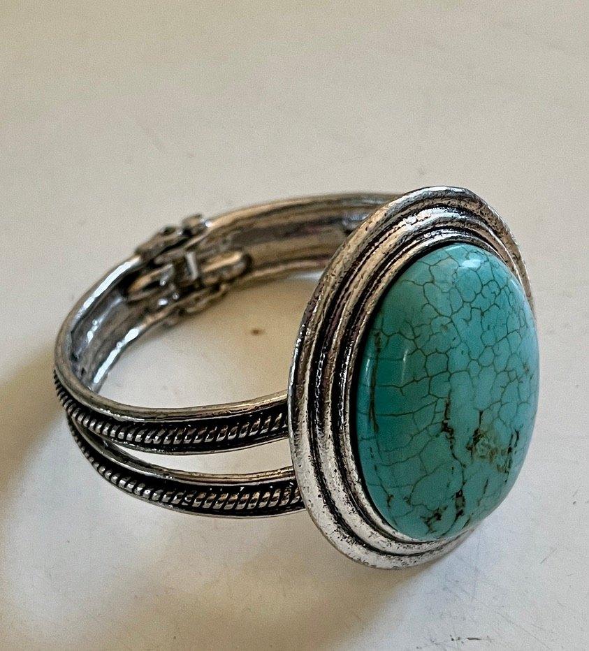 Armband met turkoois steen, Ophalen of Verzenden, Zilver, Overige materialen