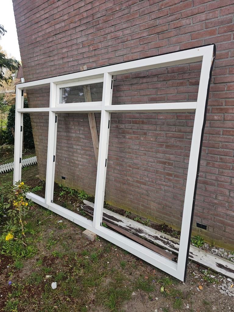 Kunststof kozijn wit, verdiept profiel, 3340x1950mm, Gevelraam of Ruit, Zo goed als nieuw, 160 cm of meer, 160 cm of meer