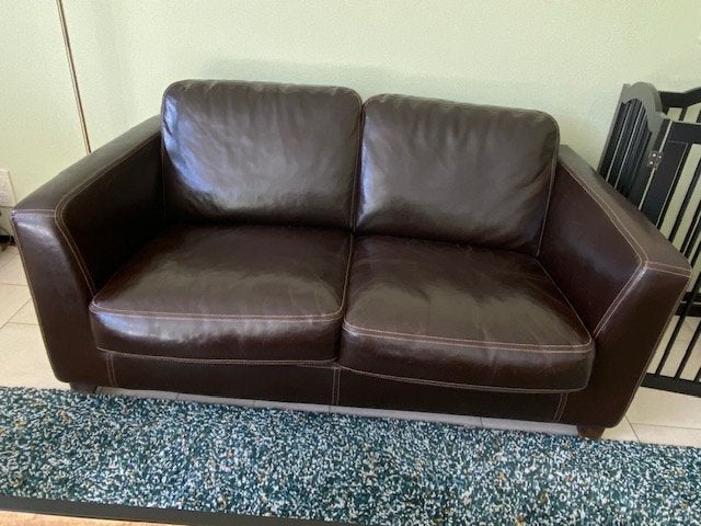 Lederen bank, Huis en Inrichting, Ophalen, Minder dan 75 cm, Tweepersoons, Leer