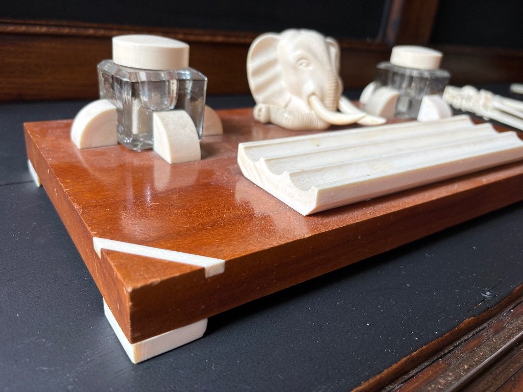 Art deco bureaustel met ivoren delen 1920/1930 met Cites, Antiek en Kunst, Natuurlijk materiaal, Afrika, Overige typen, Ophalen of Verzenden