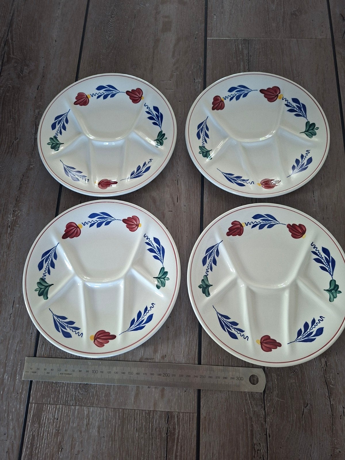 4 boerenbont gourmet / vakjes  borden, Landelijk/Boerenbont, Ophalen of Verzenden, Zo goed als nieuw, Bord(en)